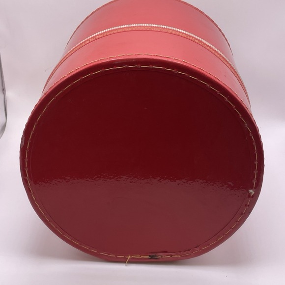 Vtg 60's Hat Wig Box Luggage Travel Carry Case Retro Mod Round Zipper Handle - Picture 4 of 12